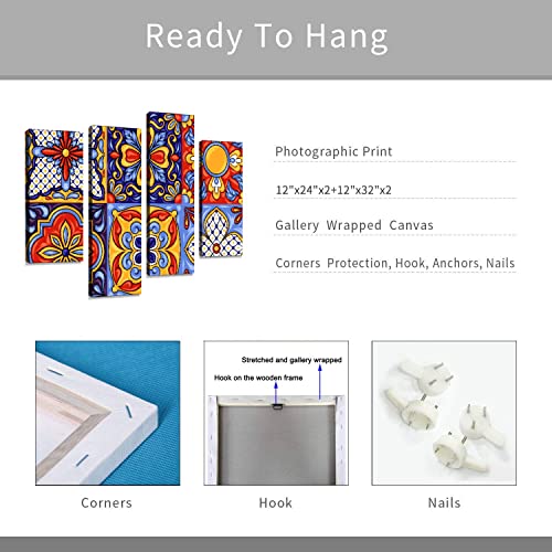 Handcrafted Ceramic Tile Pattern Canvas Wall Art, 4 Panel G197440