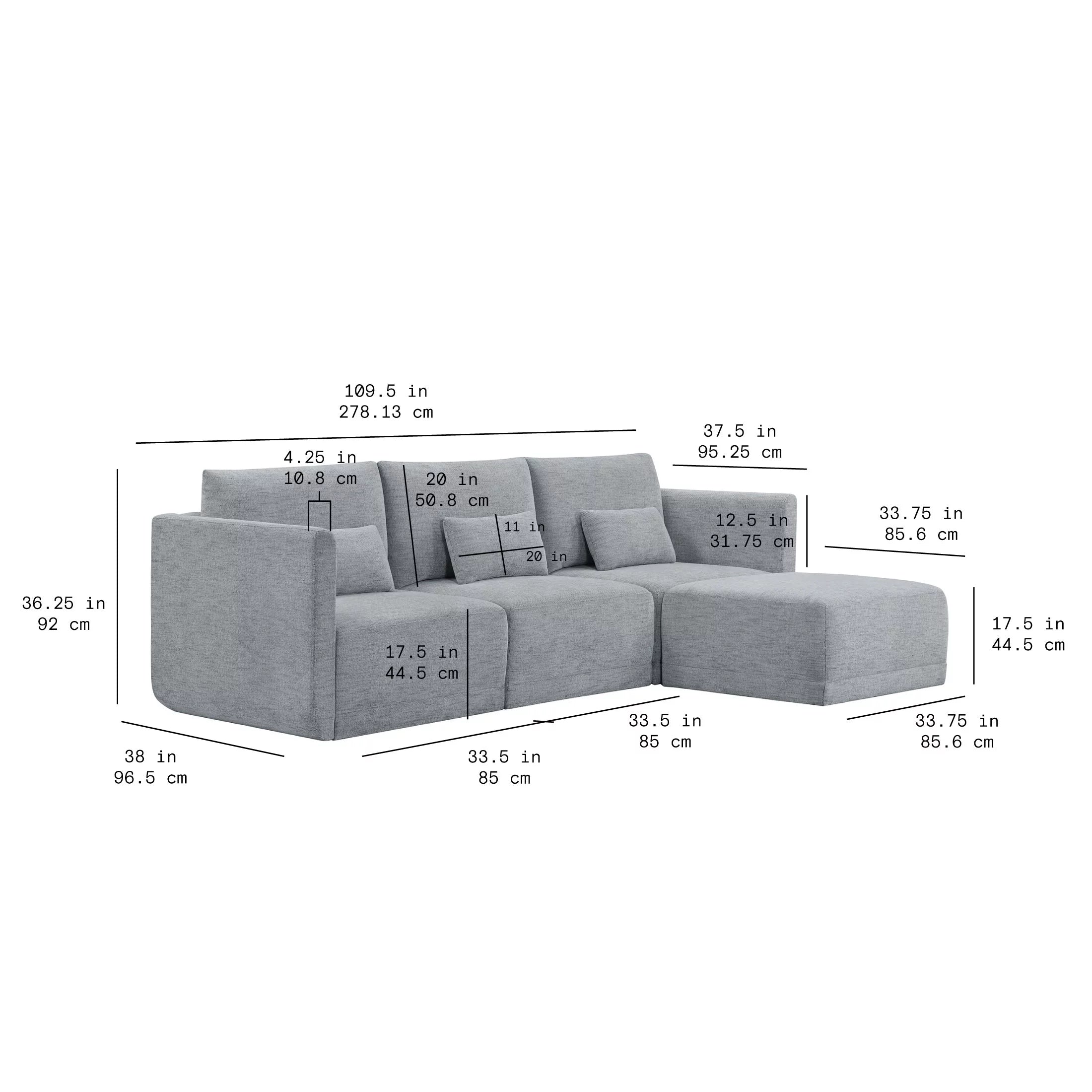 Modular Sectional Sofa with Ottoman, Gray Fabric C120