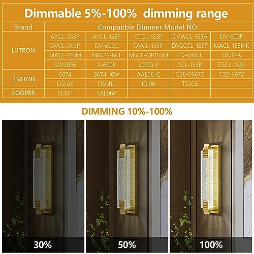 Crystal Wall Sconce Light, Gold LED Bathroom Vanity Lighting, 2 Pack F224