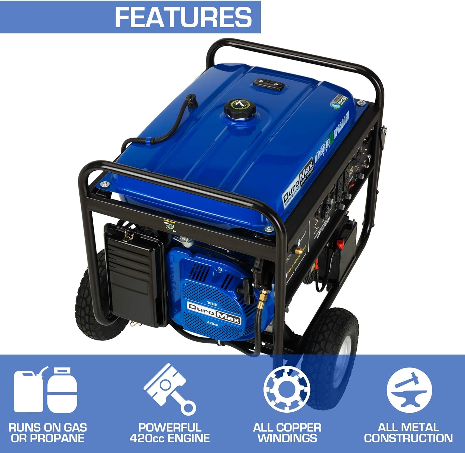 Dual Fuel Portable Generator 4400 Watt Gas or Propane Powered Electric Start M92121