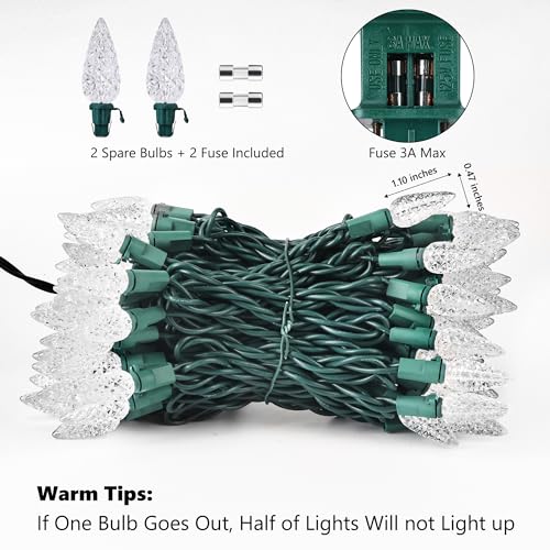 Upgrade Faceted C5 LED String Lights, 100 LED 33ft, Cool White N938