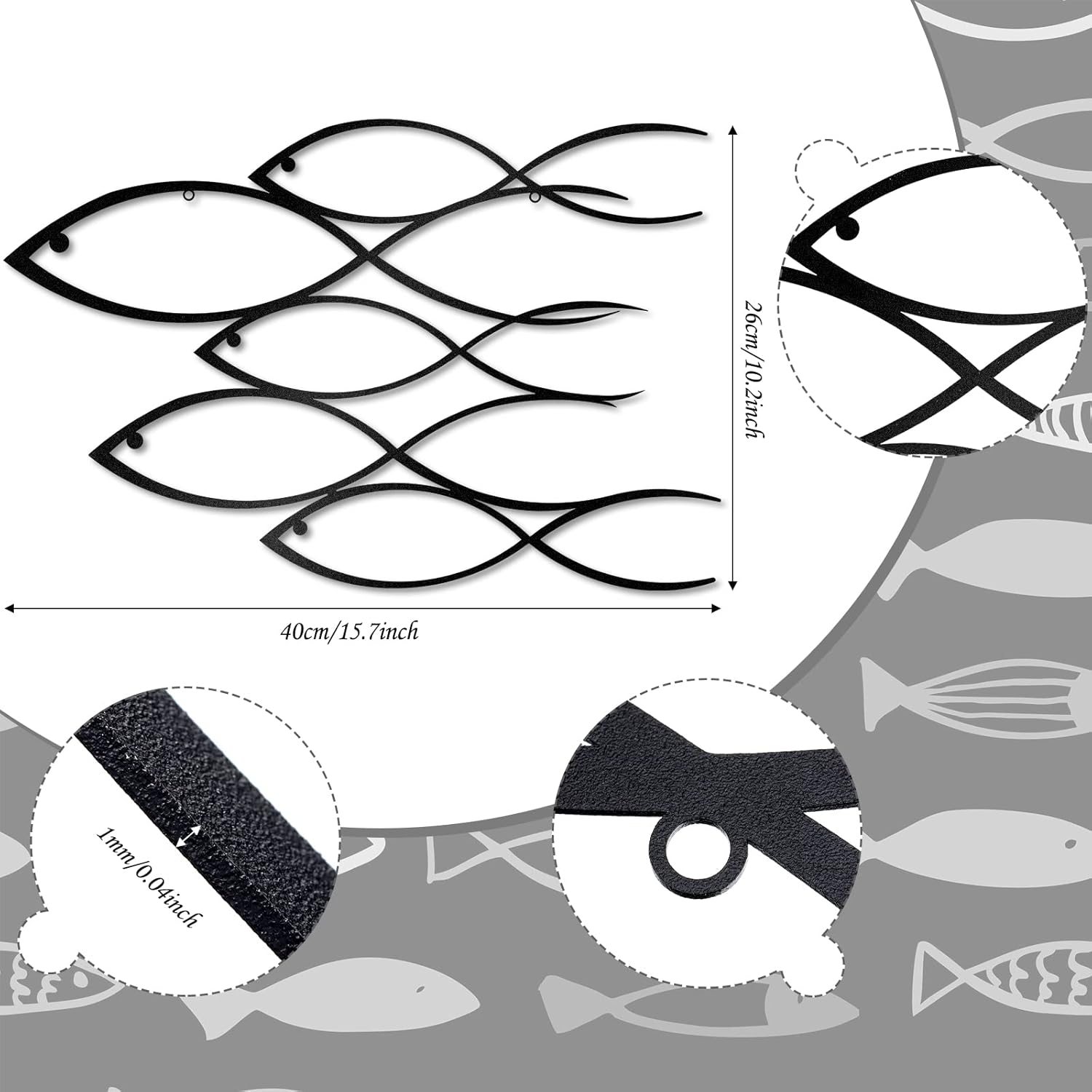 Metal Wall Art School of Fish Decorative Wall Decor for Indoor Outdoor Home E175