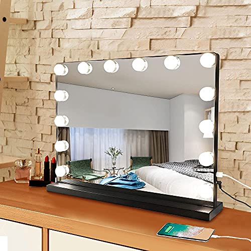 Hollywood Vanity Mirror Light, 20 Inch Makeup Mirror with USB Outlet, 3 Color Dimmable Modes, Black H2347