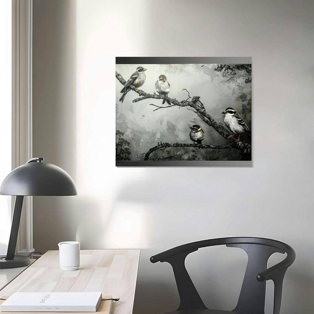 Bird Canvas Wall Art Black and White Tree Prints Painting 20x16 O632825