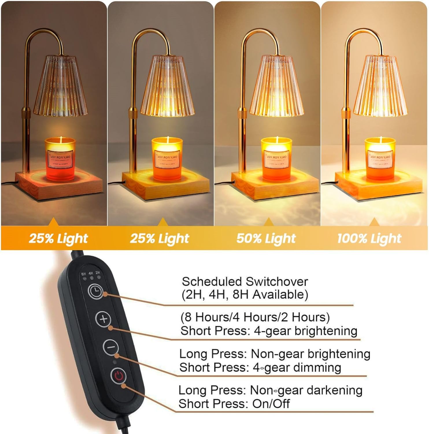 Dimmable Candle Warmer Lamp with Timer, Height Adjustable for Jar Candles G635