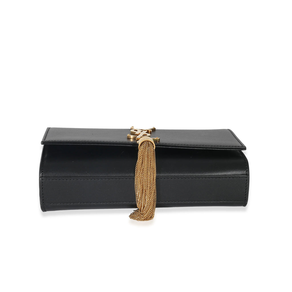 Black Smooth Leather Small Tassel Bag C808