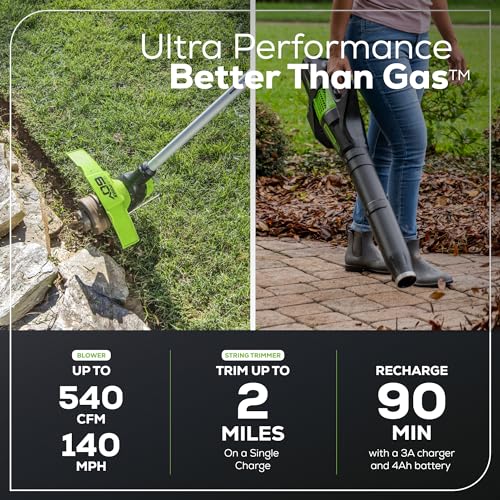 Cordless String Trimmer and Leaf Blower Combo Kit with Battery and Charger I68437