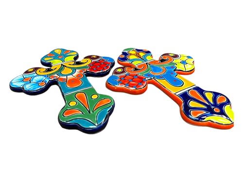 Talavera Cross Sculpture Multicolor Mexican Pottery Home Decor Hand Painted 12" M708673