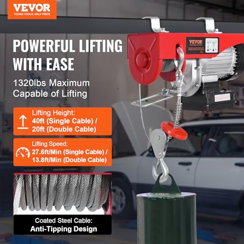 Electric Hoist, 2200 lbs Capacity, 110V with Wireless Remote, 40ft Lifting Height Y665