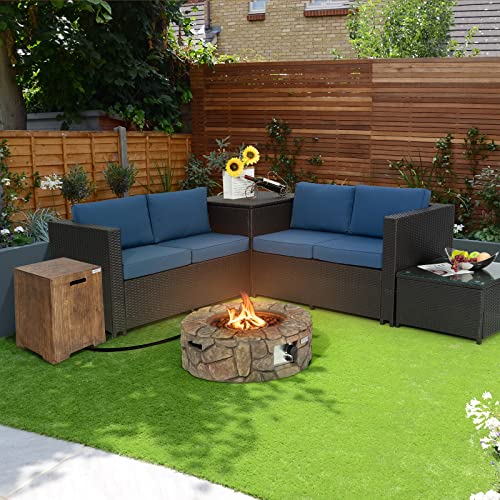 28 Inch Round Propane Fire Pit with Lava Rocks and PVC Cover B43400