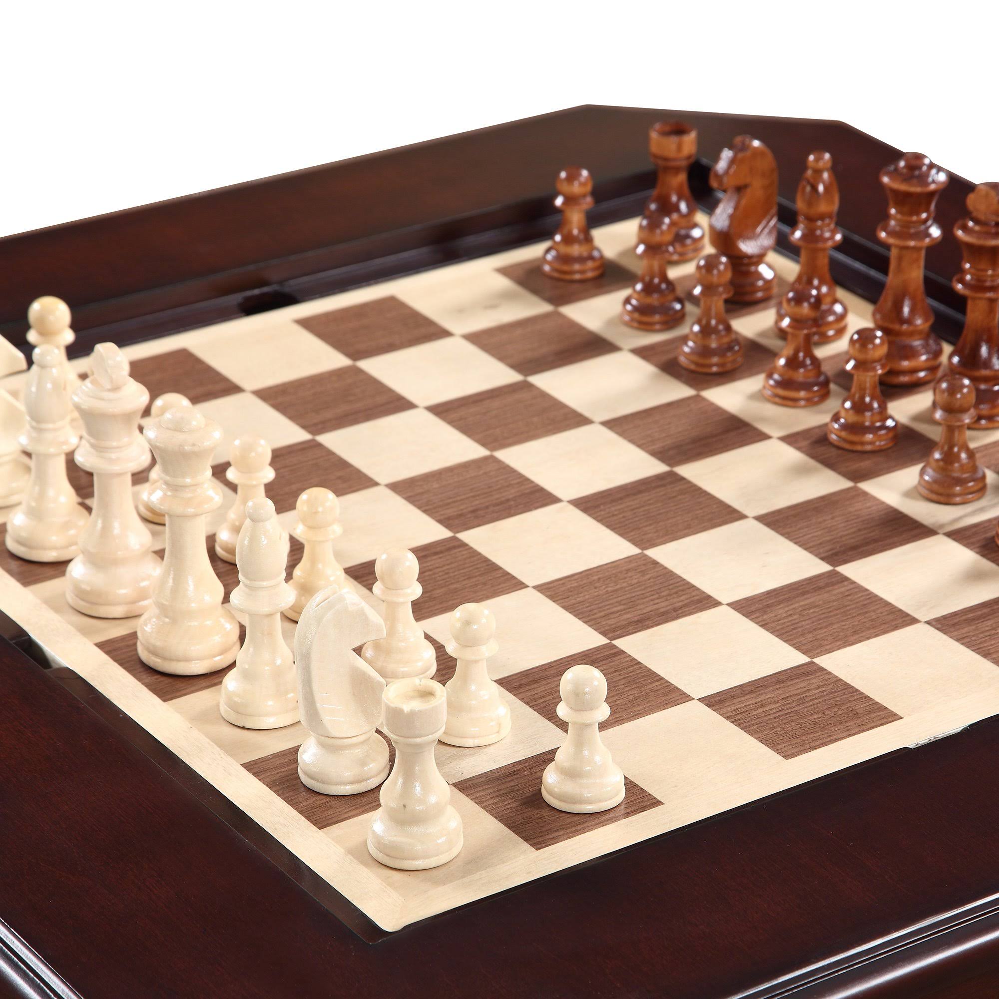 Chess Checkers and Backgammon Pedestal Game Table with Chairs, Mahogany T5614