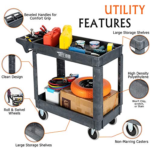 Plastic Service Utility Cart with Wheels, 550lbs Capacity, Heavy Duty 3-Tier Rolling Storage Q152104