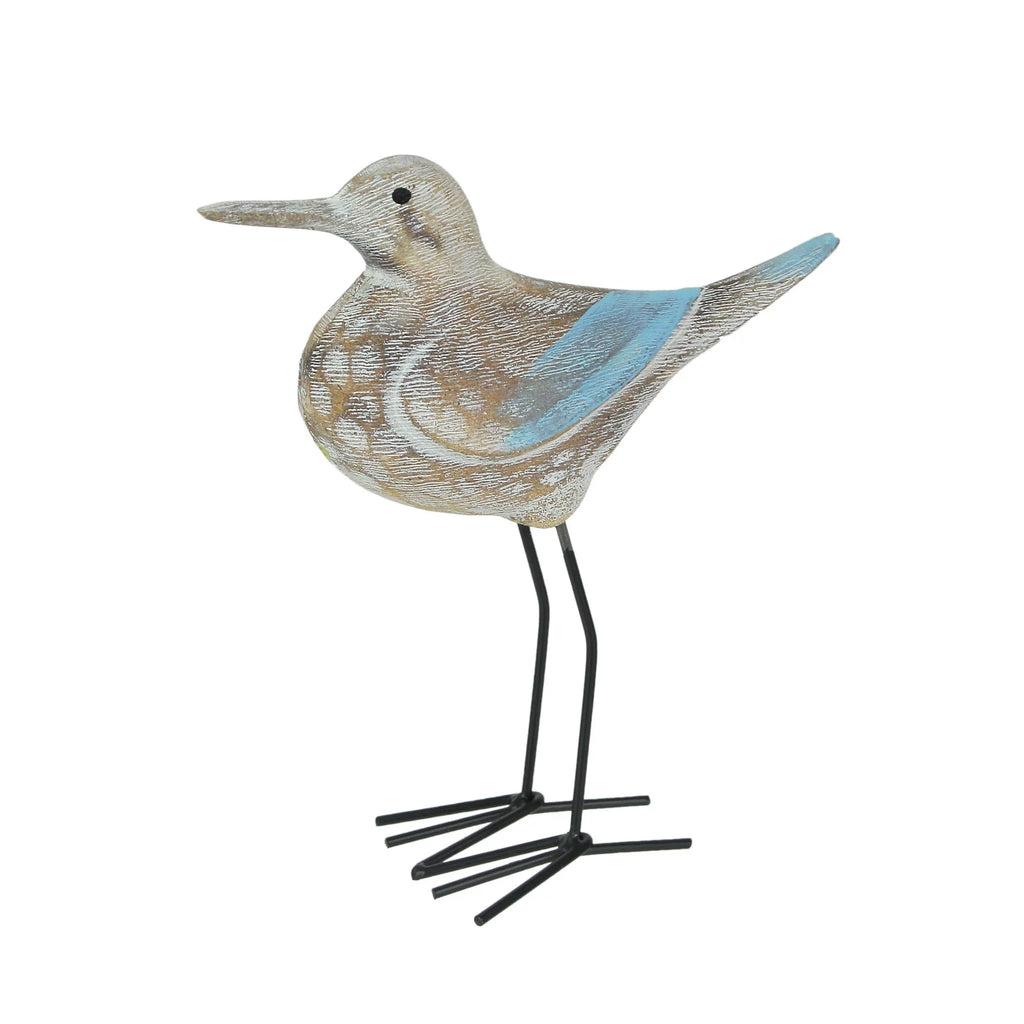 Carved Wood and Metal Sandpiper Shorebird Statue Coastal Accent B789