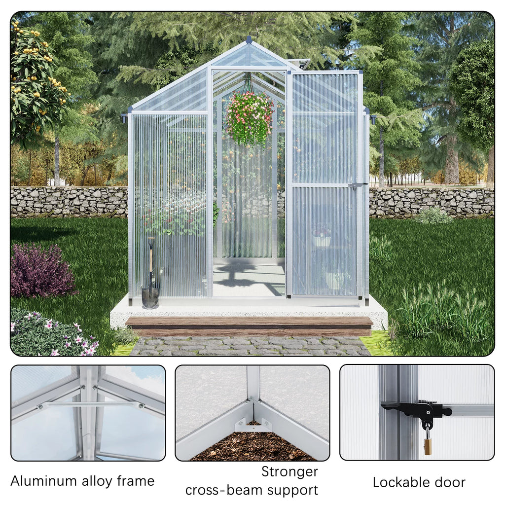 Walk-in Polycarbonate Greenhouse with Roof Vent and Door Lock A1336