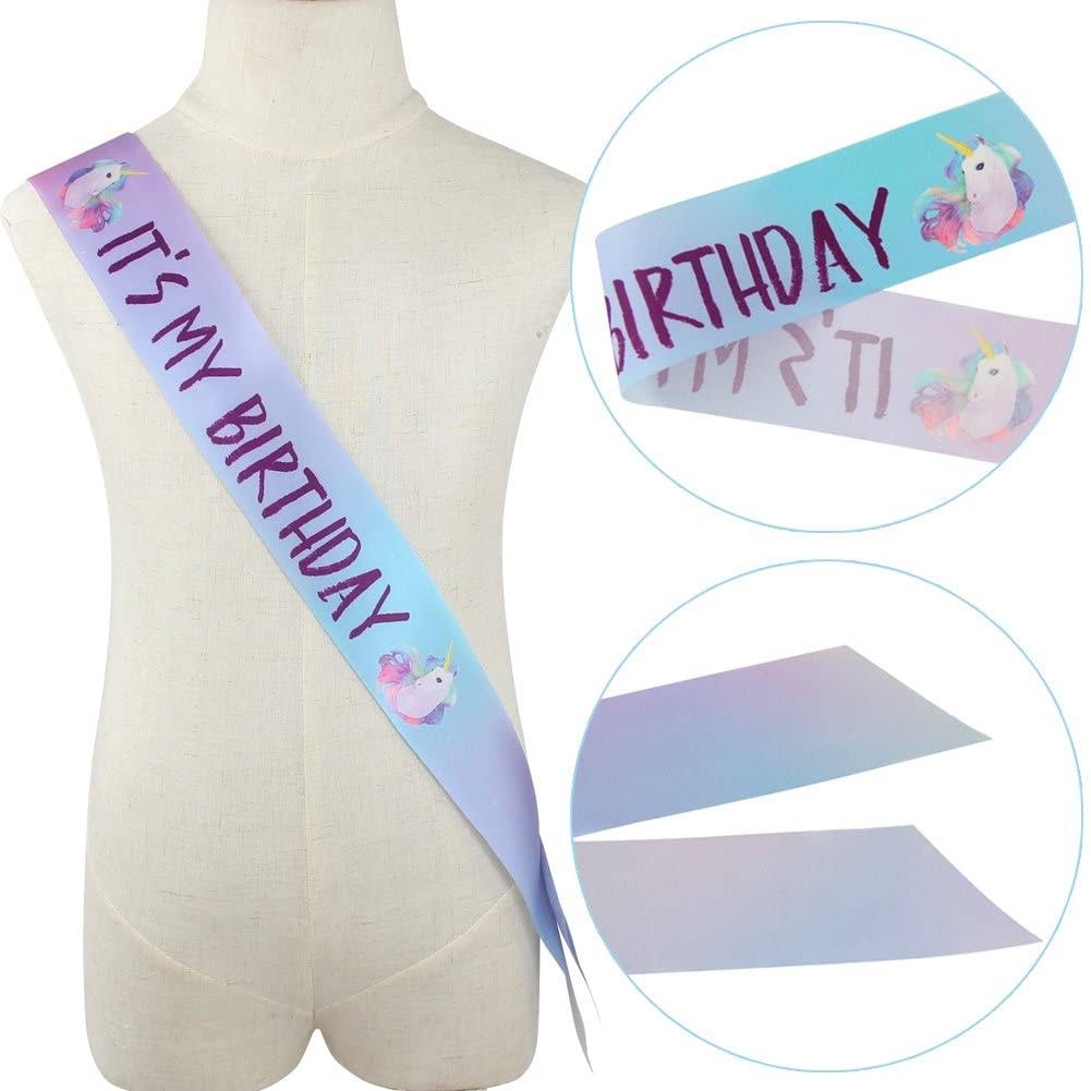 Unicorn Birthday Party Supplies Set with Headband and Sash, Silver O52009