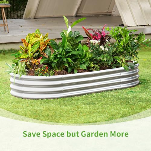 Galvanized Raised Garden Bed Kit, Oval Metal Planter Box for Vegetables E315