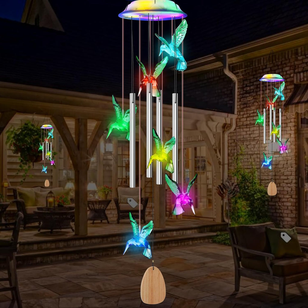 Solar Wind Chime with 4 Aluminum Tubes, 7-Color Changing, Outdoor Waterproof M86116