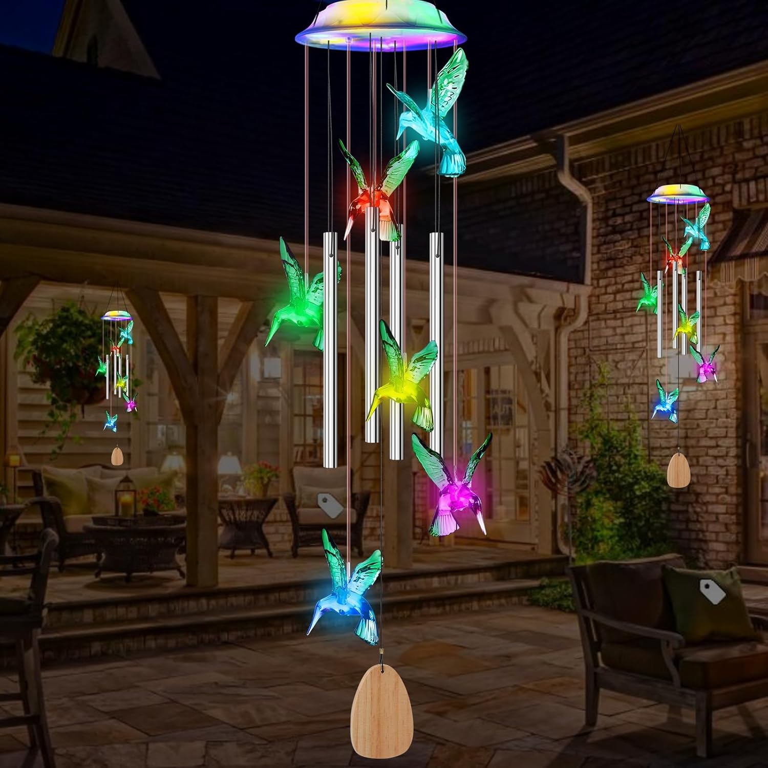 Solar Wind Chime with 4 Aluminum Tubes, 7-Color Changing, Outdoor Waterproof M86116