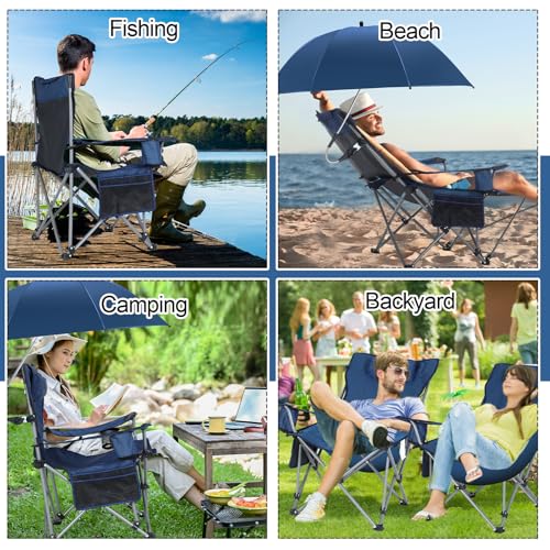 Reclining Camping Chair with Foot Rest and Adjustable Umbrella T438