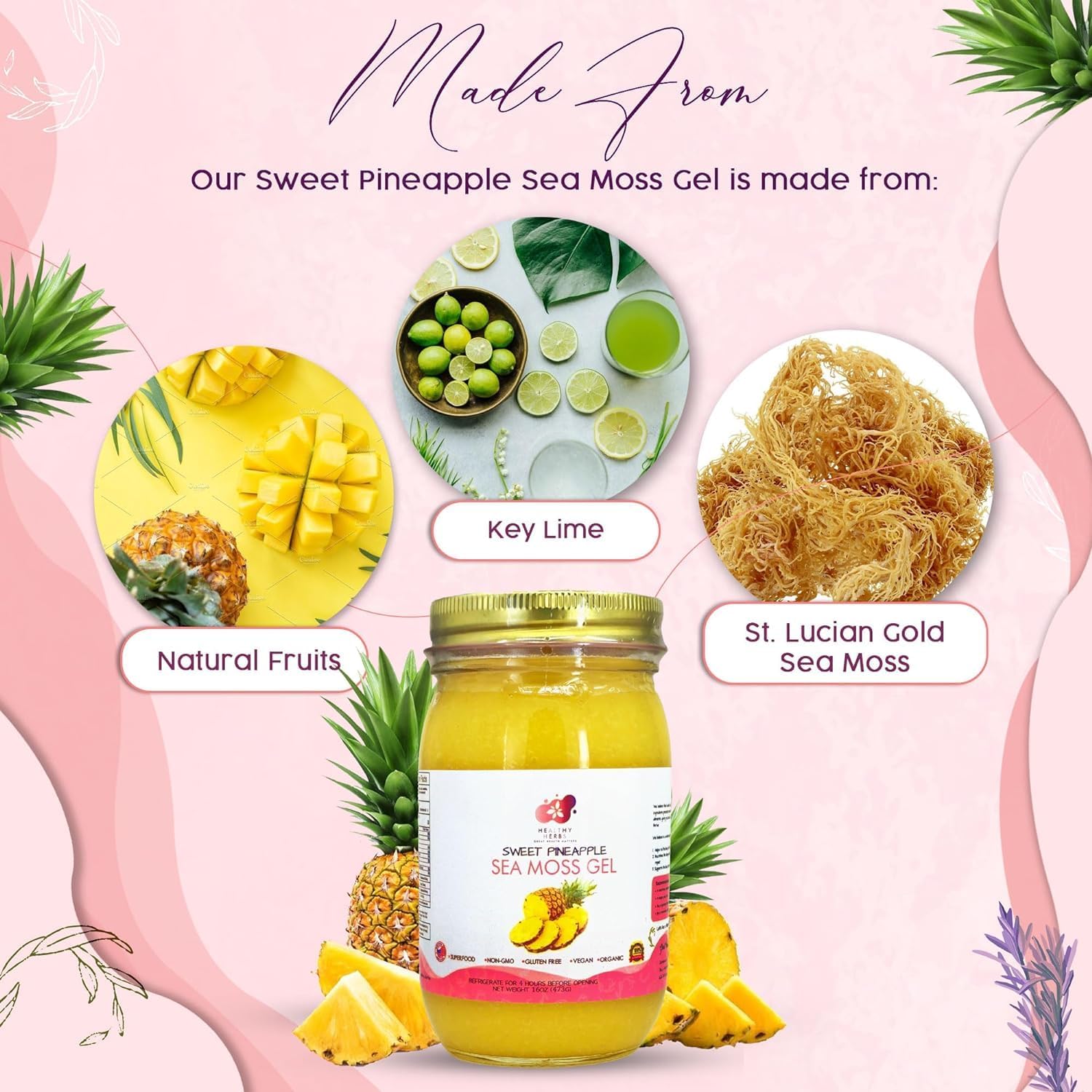 Sea Moss Gel Tropical Starter Bundle, Wildcrafted Superfood with Vitamins & Minerals, 3-Pack N1381