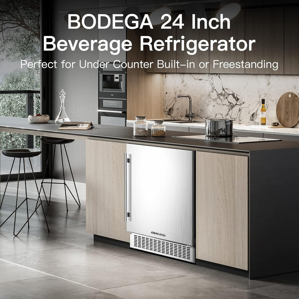Beverage Cooler 24 Inch, Built-in and Freestanding Refrigerator 180 Cans, Stainless Steel I34420