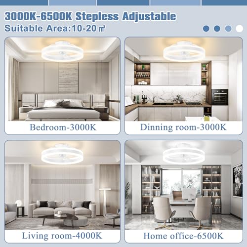 Ceiling Fan with Lights and Remote, Low Profile Flush Mount, Dimmable LED, White H564