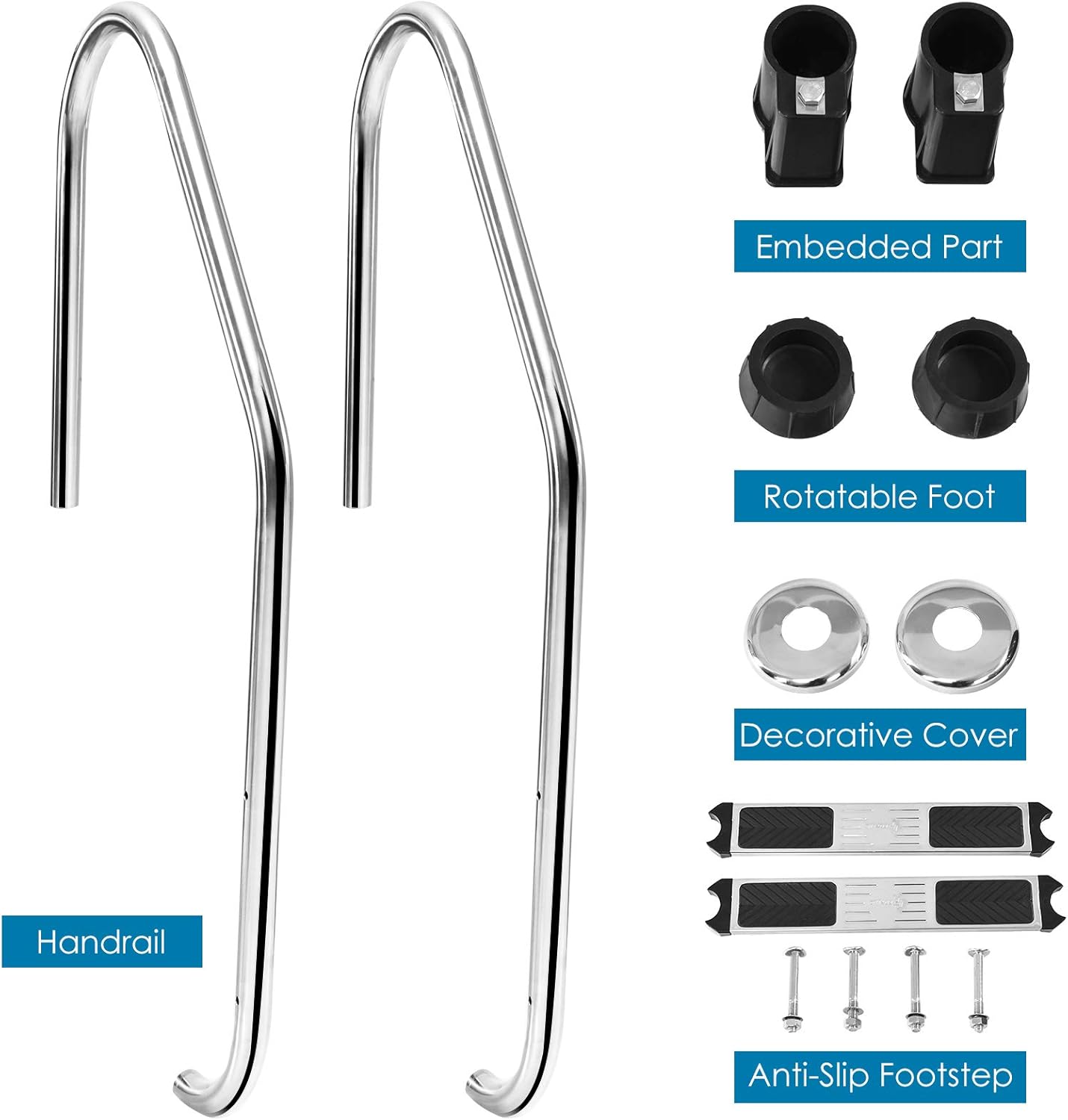 Swimming Pool Ladder, Inground 2-Step Non-Slip Stainless Steel Y828424