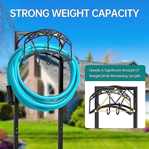 Garden Hose Holder Freestanding Heavy Duty Metal Detachable Outdoor Storage Rack, Black W5190