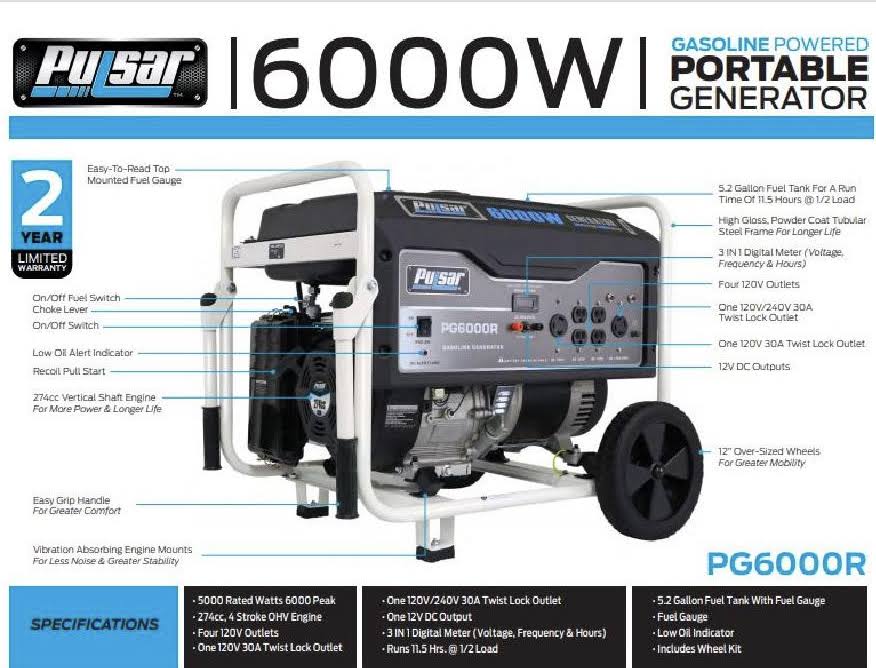 6,000 Peak Watt Gas-Powered Portable Generator G630186