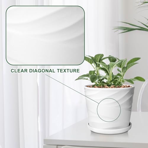 Ceramic Plant Pot with Saucer for Indoor Plants, 8 Inch, Gray White N8103