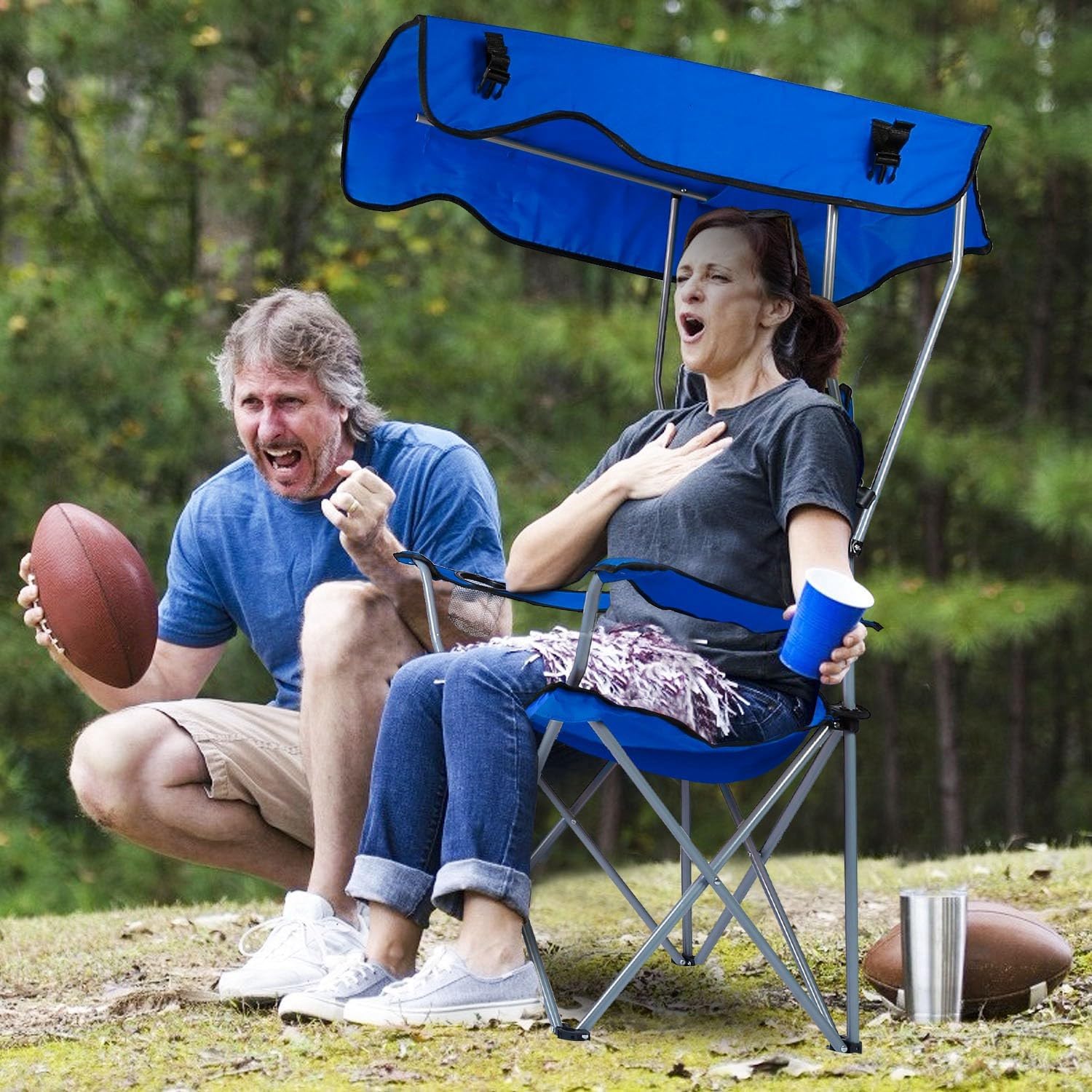 Folding Camping Chair with Shade Canopy, Cup Holder, UPF 50+ Sun Protection, Supports 330 LBS E442