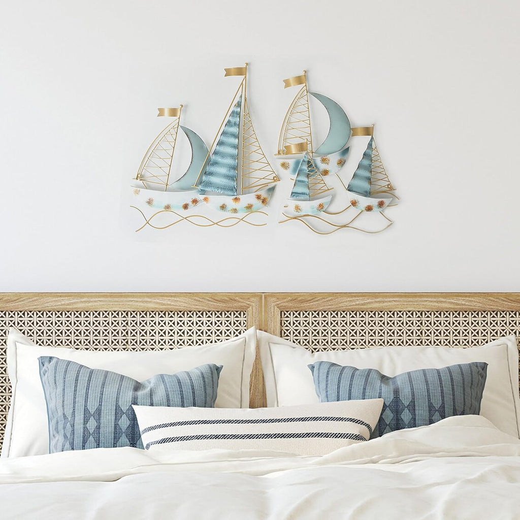 Blue Metal Sail Boat Wall Decor Set of 2 I2057