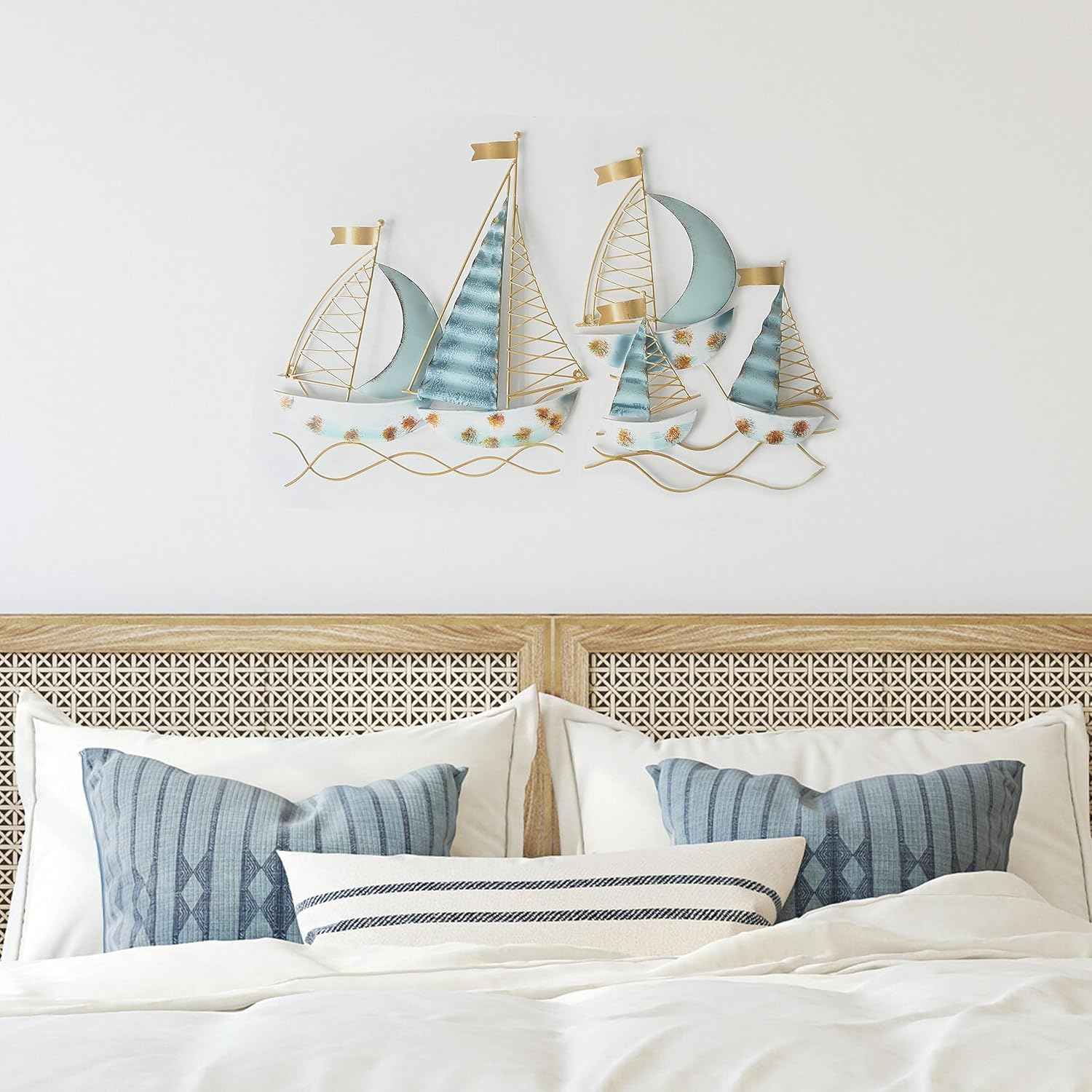 Blue Metal Sail Boat Wall Decor Set of 2 I2057