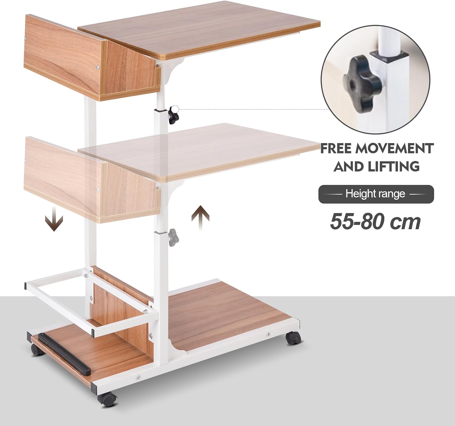 Over Bed Table with Drawer, Adjustable Height and Wheels S9981