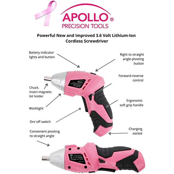 135 Piece Household Tool Kit Pink with Cordless Screwdriver M3986