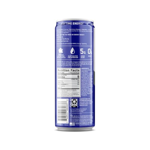 Sparkling Hydration Drink with Electrolytes and Caffeine, Sugar Free, Juicy Strawberry, 12 Pack Y10010
