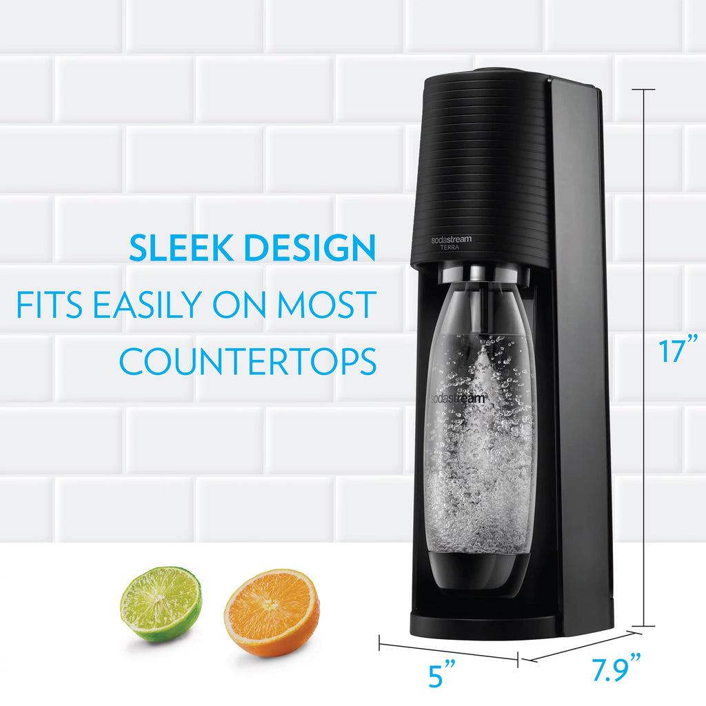 Sparkling Water Maker Bundle with CO2, 2 Bottles and 2 Flavoring Drops D470