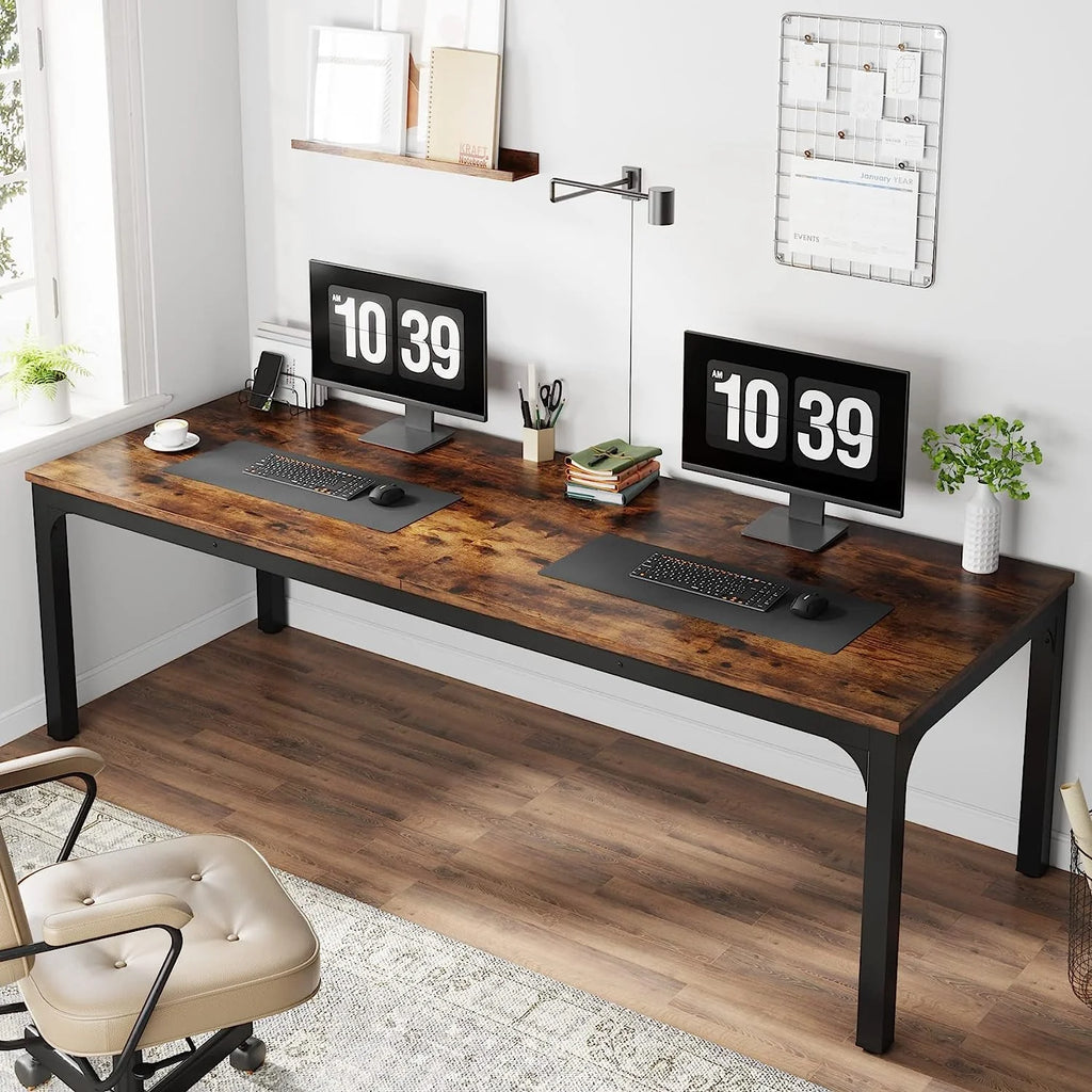 78.7 inch Extra Long Computer Desk for 2 Person, Double Office Writing Workstation with Adjustable Foot Pads, Rustic Brown R700