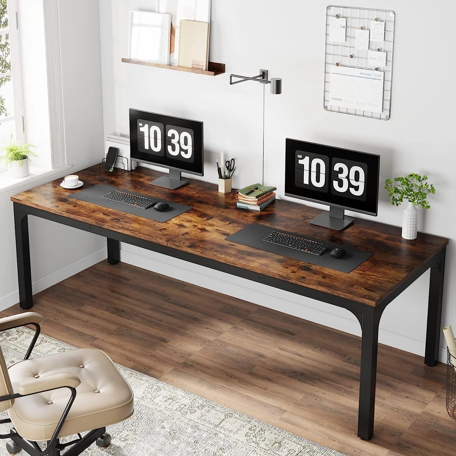 78.7 inch Extra Long Computer Desk for 2 Person, Double Office Writing Workstation with Adjustable Foot Pads, Rustic Brown R700