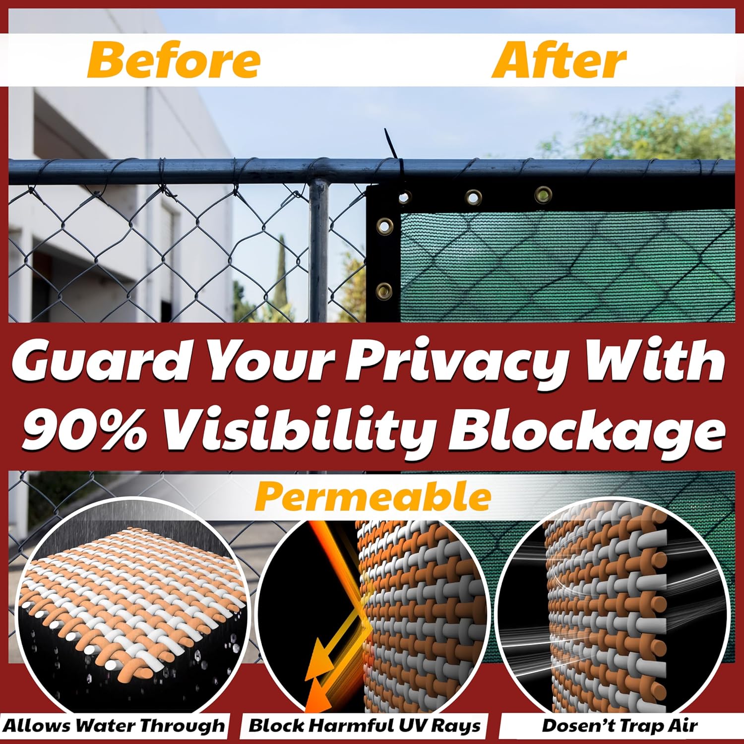 Green Fence Privacy Screen 6 x 50 ft, Heavy Duty Windscreen with Grommets, 90% Blockage V827