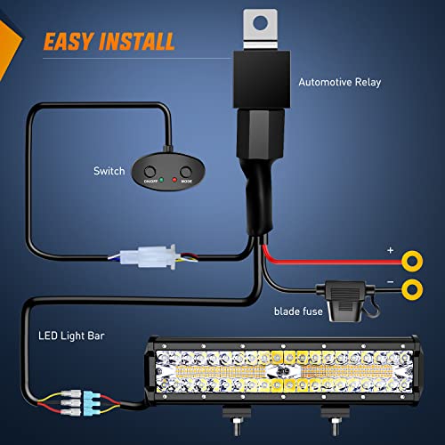 LED Light Bar 12 Inch 300W Spot Flood Combo with 2 Pcs 4 Inch 60W LED Pods and Wiring Harness for Trucks SUV ATV K65797