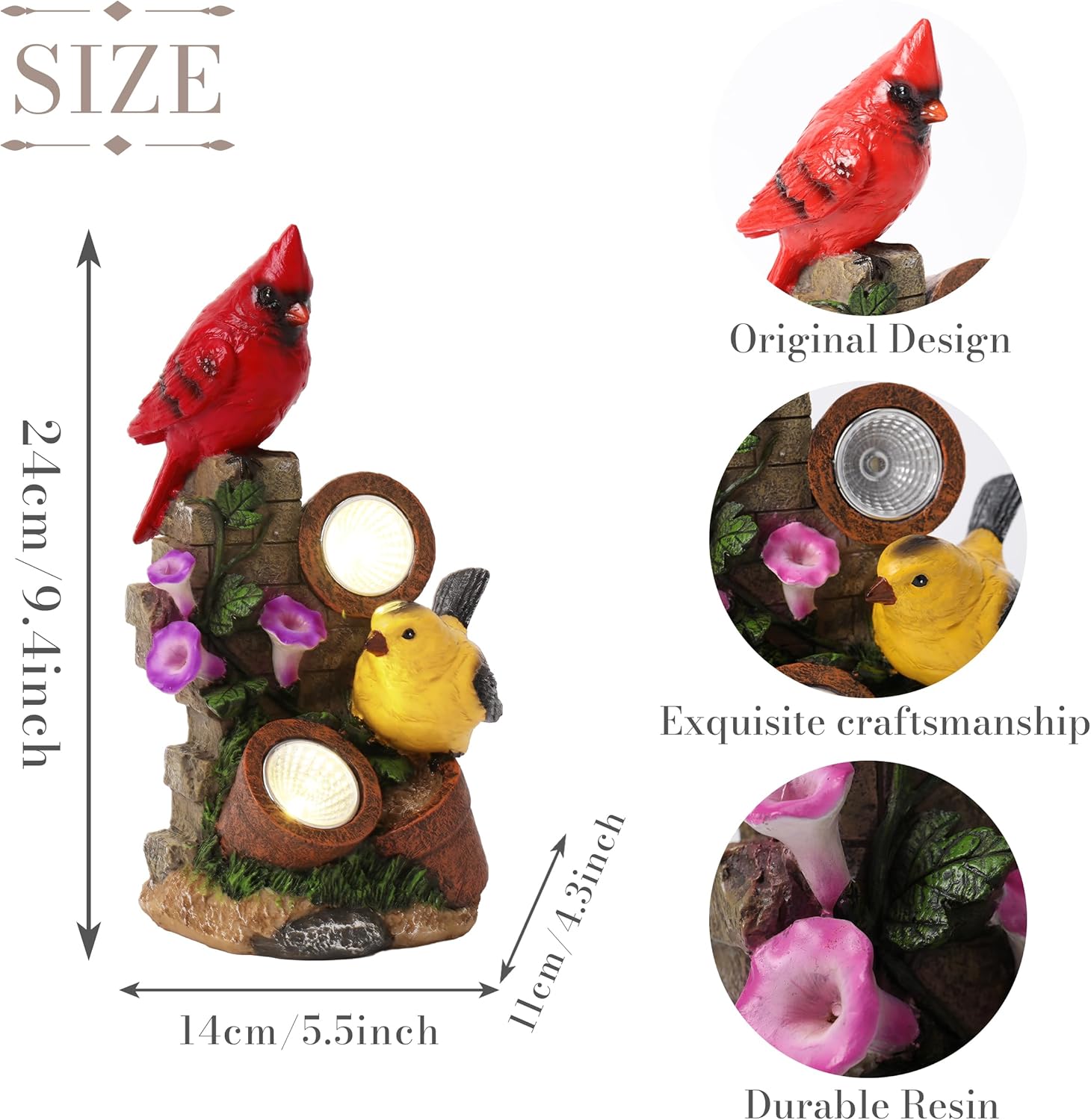 Bird Garden Decor Outdoor Statues Figurines, Set of 3 Resin Lawn Ornaments X28649