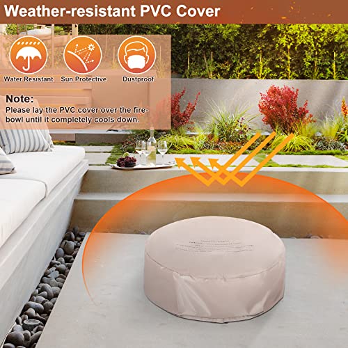 28 Inch Round Propane Fire Pit with Lava Rocks and PVC Cover B43400