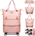 Rolling Duffle Bag with Wheels and Handle, Expandable Travel Duffel Bag Luggage Bag, Foldable Travel Bag with Wheels Rolling Carry on Duffle Bag, Large Wheeled Duffle Bag Luggage, Pink