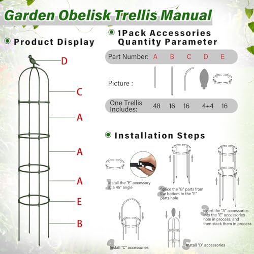 6 ft Metal Garden Obelisk Trellis for Climbing Plants, Rustproof, White, 4 Pack N396324
