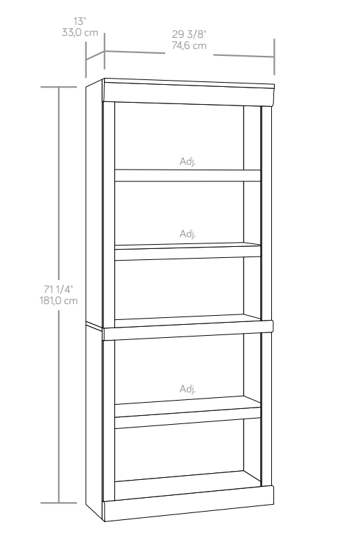 5 Shelf Bookcase, Rustic Gray L840