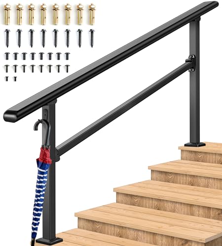 Updated Handrails for Outdoor Steps,Versatile 3-Step Stair Handrail Transitional Rail Porch Railing with Hook and Installation Kit (1-3 Steps)