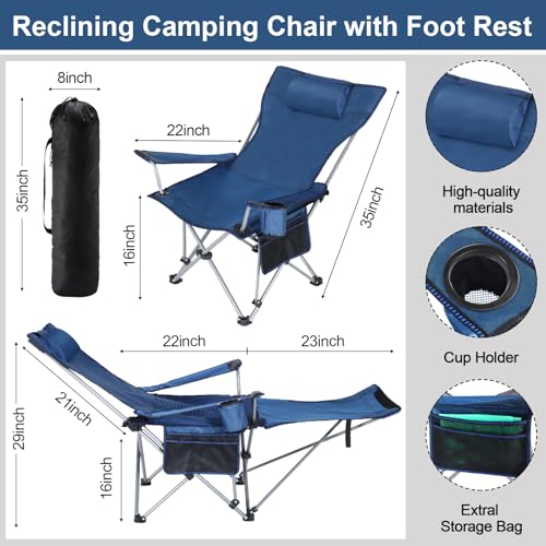 Reclining Camping Chair with Foot Rest and Adjustable Umbrella T438