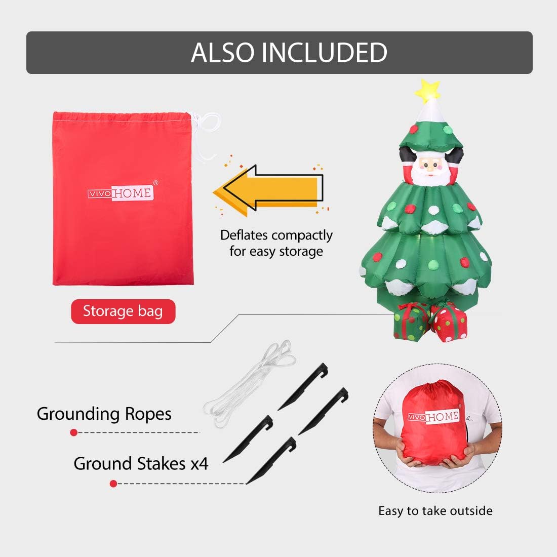 6ft Inflatable LED Christmas Tree with Santa and Gift Boxes V222334
