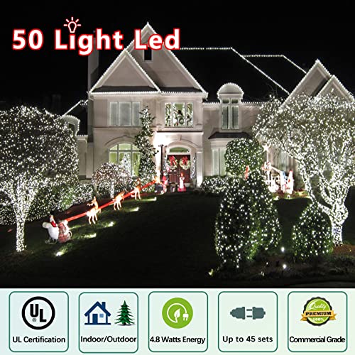 25ft 50 Count Cool White LED Christmas Lights Outdoor Waterproof String F5427